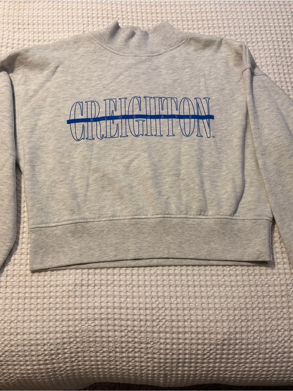 Creighton Logo Cropped Crewneck Sweatshirt - Light Gray with Blue Logo
